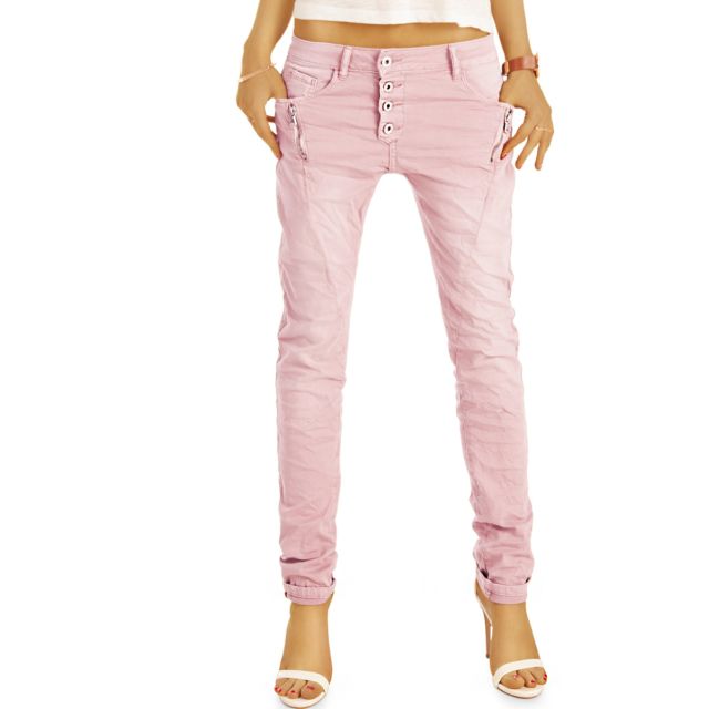 Stretch Baggy Boyfriend Hüftjeans im Tapered Relaxed Fit - Knopfleiste & Reißverschluss Damen Jeanshose - j6i