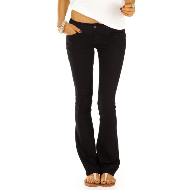 bestyledberlin Damen Basic Boot Cut Hüftjeans - Slim FIt Schlag Jeans Hose in Schwarz - j74kw