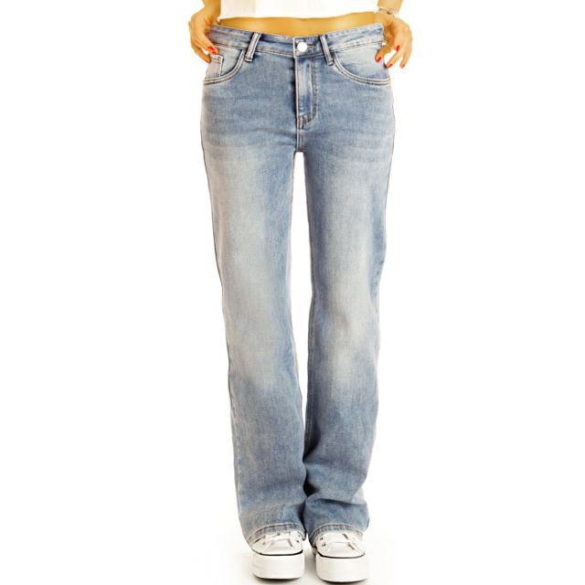 Gerade Jeanshose loose fit Hose bequeme Straight cut Jeans medium waist Boyfriendjeans- Damen - j39k