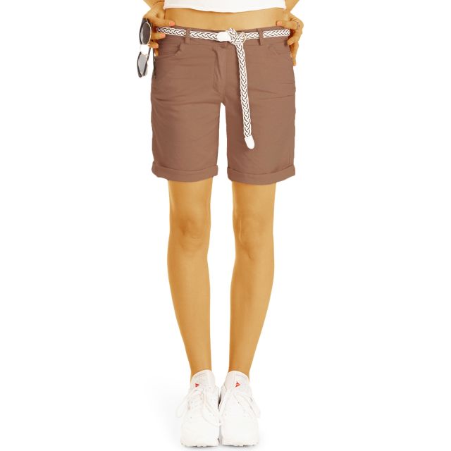 Sommer Chino Stoff Shorts - Kurze lockere Hosen mit Gürtel - Damen - h23a