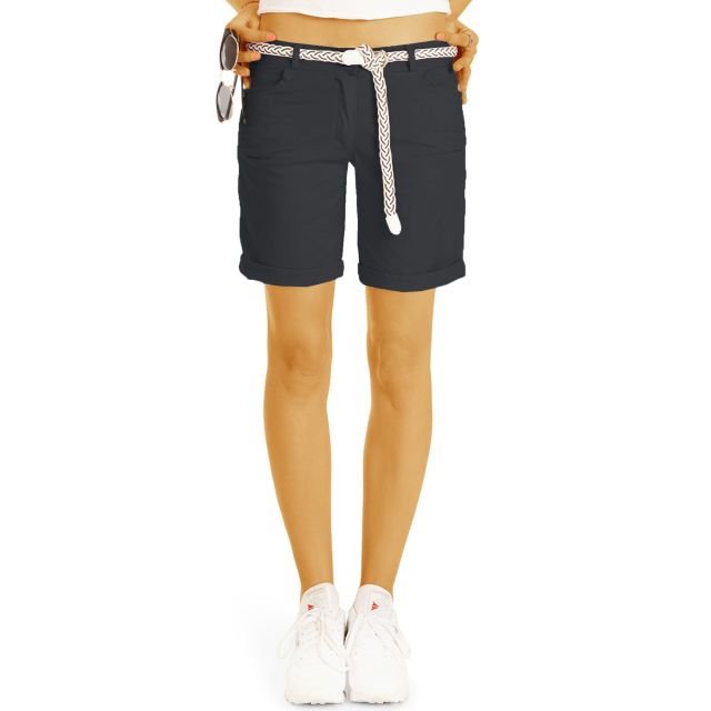 Sommer Chino Stoff Shorts - Kurze lockere Hosen mit Gürtel - Damen - h23a