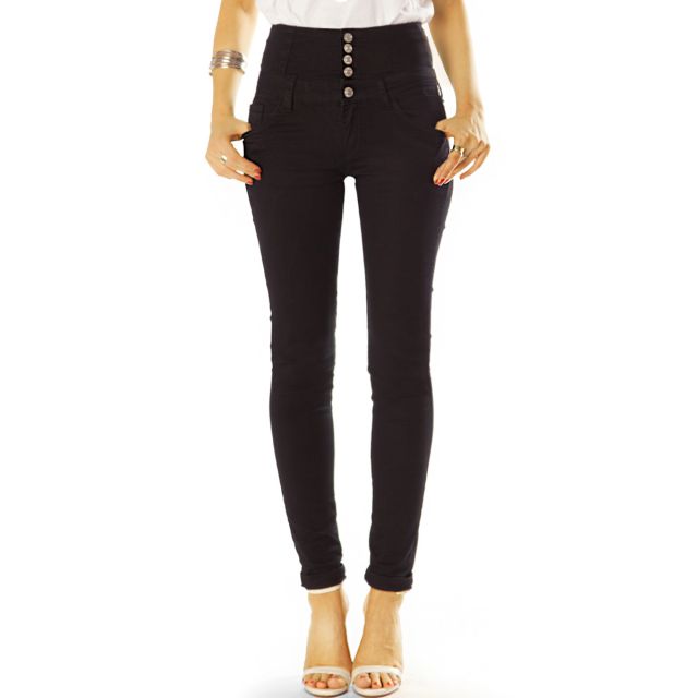 High Waist Slimfit Röhrenjeans Skinny Stretch Hosen mit langer Knopfleiste - Damen - j10f