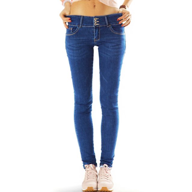 Röhrenjeans Hüftjeans Skinny Low Waist Enge Stretchhose Breiter 3-Knopf Bund - Damen - j3e-1