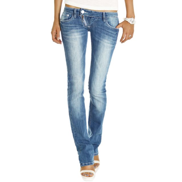 Hüftjeans Damenjeans Hose - Stretch Dunkelblau und sehr tiefer Leibhöhe gerader Regular Straight Schnitt - j99a