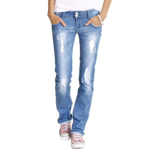 be styled Hüftjeans destroyed  Bootcut Jeans Hose Vintage Look zerrissen gerades bein - j28x