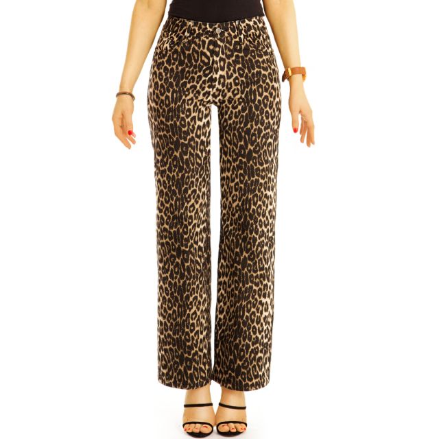 Damen Hose mit Leoprint und geradem Bein - straight cut Hose im ausgefallenen Muster - j29L-3