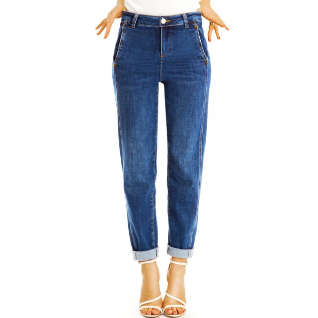 Mom fit Jeans Hosen bequeme High waist Stretchjeans mit angesagten Seitentaschen - Damen - j40L-2
