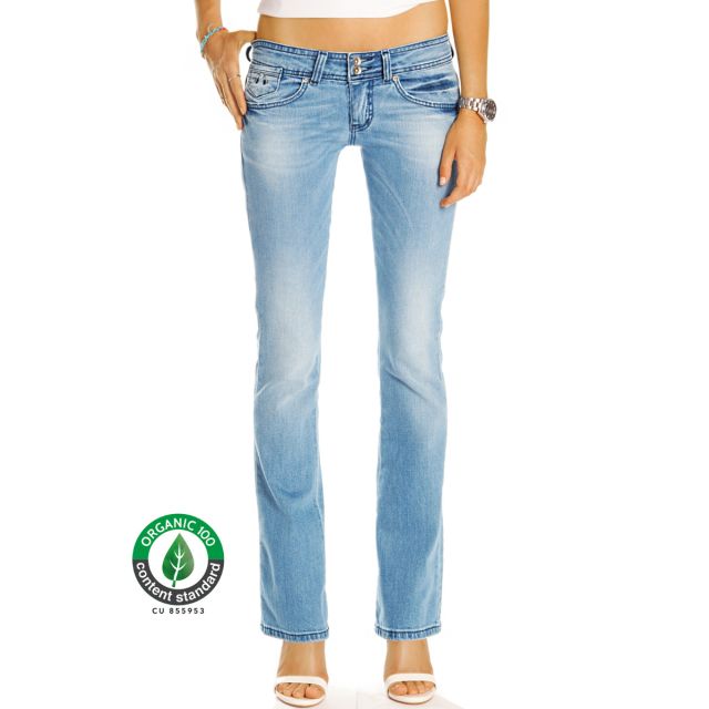 Premium Flared Bootcutjeans Hose aus Bio Denim - Low Waist Stretch Hüftjeans - Damen - Bio_003a