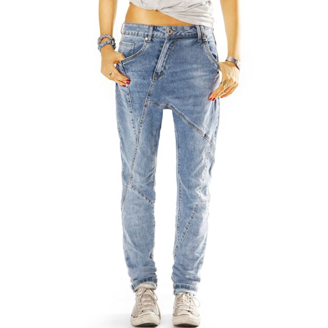 Baggy Loose Fit Jeans Low Waist Jeanshose mit schräger verdeckter Knopfleiste - Damen - j11L