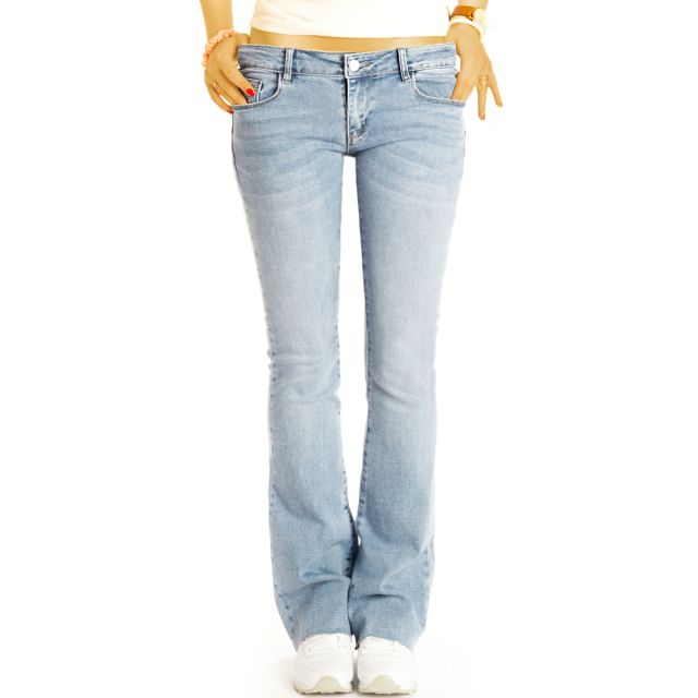 Hüftige Bootcut Jeans Hose Slim fit Schlagjeans - offener Saum - Stretch Fit Passform - Damen - j33L-1
