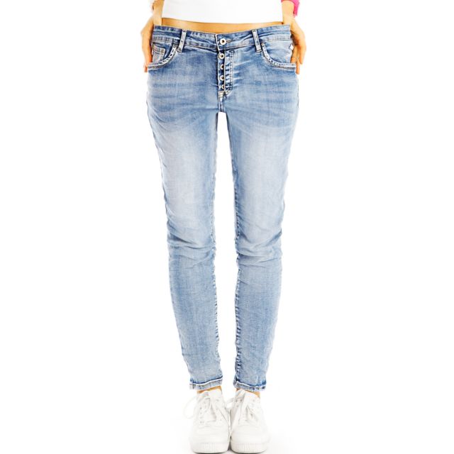 Slim fit Hüftjeans regular tapered hellblaue stretchige low waist Hosen - Damen - j10k-3