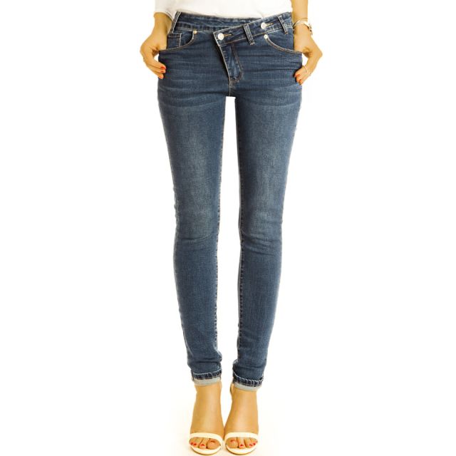 Hüftjeans Skinny Jeans stretchige Röhrenjeanshose mit asymmetrischem Reißverschluss - Damen - j37k