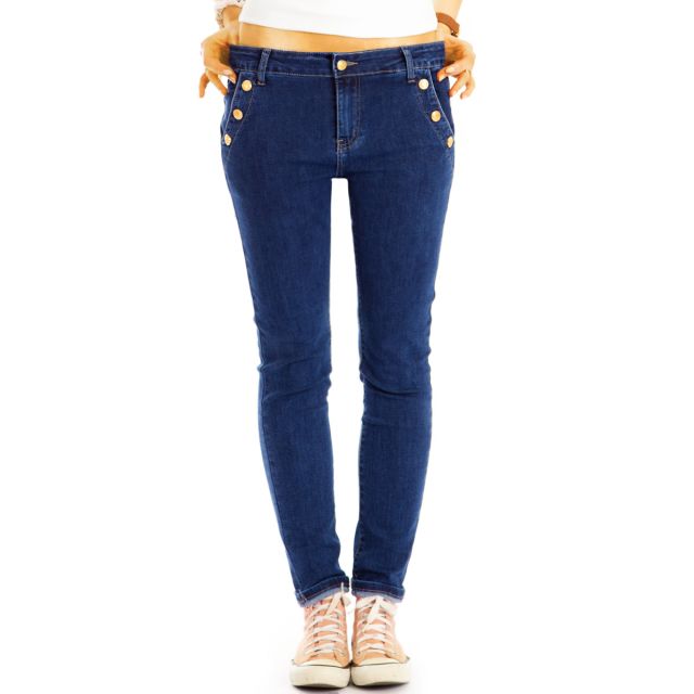 Medium waist slim fit Jeans stretchige bequeme Hosen mit Knopfleisten - Damen - j3p