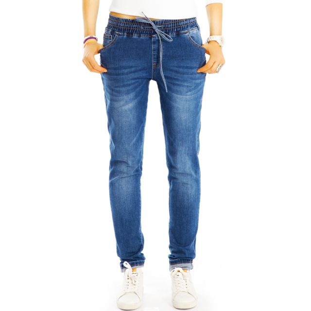 Medium Waist Loose Fit Jeans Stretch Baggy Hose - Locker Bequeme Boyfriendhose normal hoch -  Damen - j12k-3