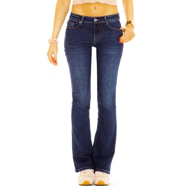 Low Rise Damen Basic Boot Cut Hüftjeans - Slim Fit Schlag Jeans Hose - j2g-1