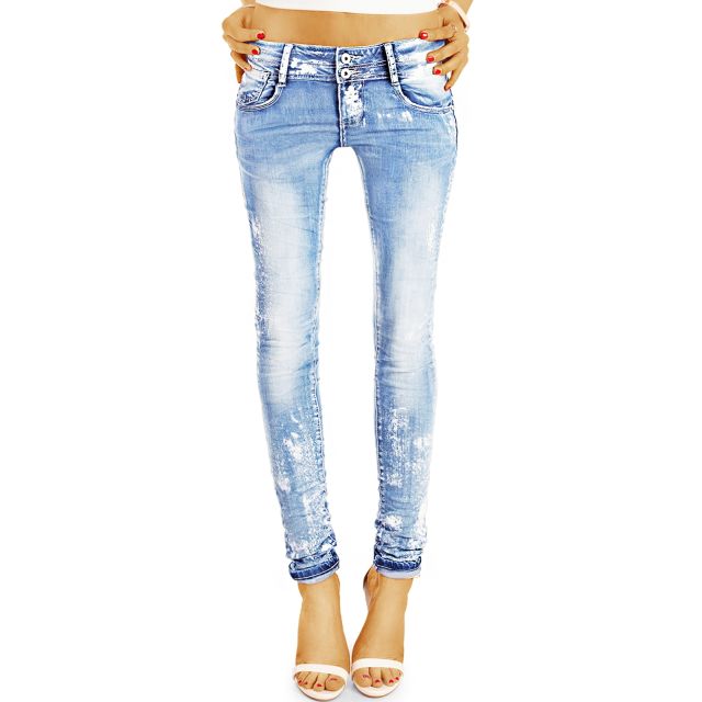 be styled Design Jeanshose Hüftjeans Damen mit weißen Farbflecken, röhriger Skinny Slim Schnitt - j25r
