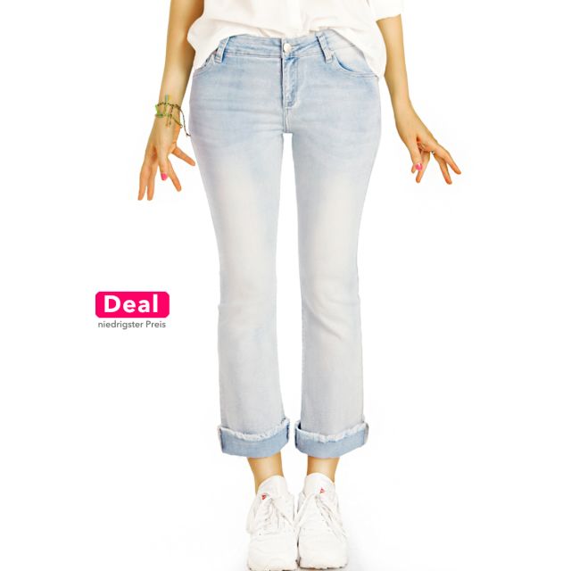Jeans Hosen in 7/8 Länge, medium waist Vintage Used Hellblau ausgefranster Saum - Damen - j94kw