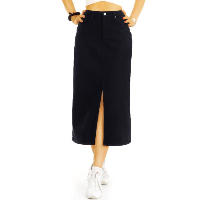 Midirock Pencil Skirt Bleistiftrock - Taillenrock mit Schlitz in schwarz - Damen - j26L-1