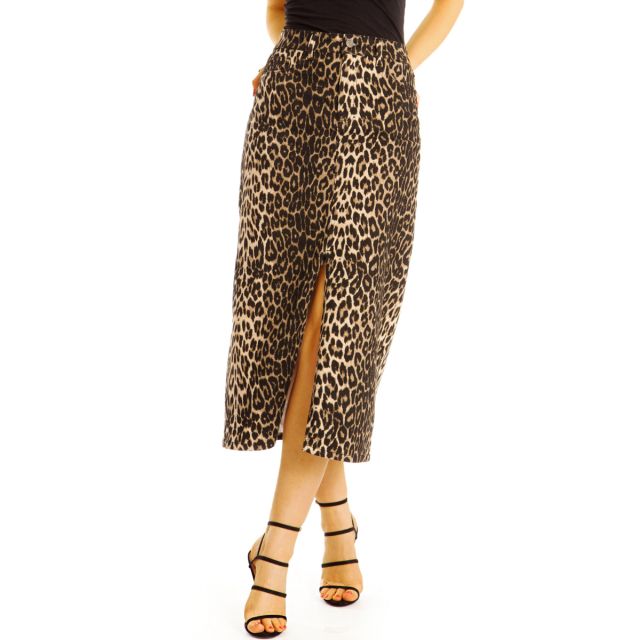 Moderner Bleistiftrock - Taillenrock mit Schlitz und Leomuster - Damen - j32L-3