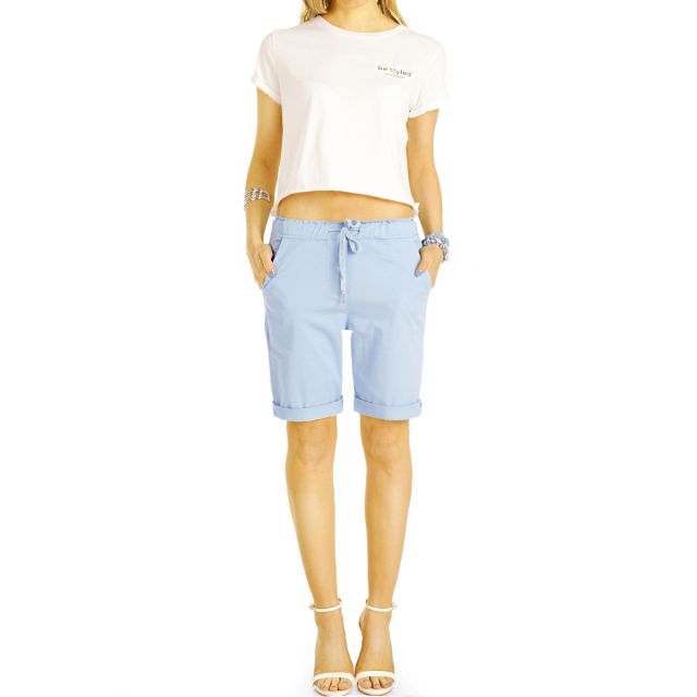 Sommer Chino Stoff Shorts - Kurze lockere Hosen mit Kordelzug - Damen - h28a