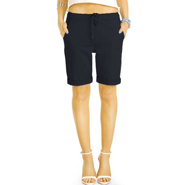 Sommer Chino Stoff Shorts - Kurze lockere Hosen mit Kordelzug - Damen - h28a