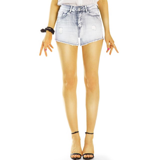 Jeans High Waist Shorts, Hotpants, kurze destroyed Hose - Damen - j54k
