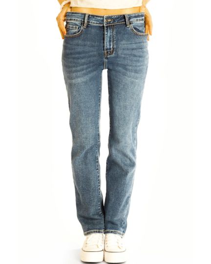 Regular fit Jeans gerade geschnittene Hose dunkelblaue Jeanshose stretchig – Damen - j46k