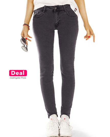 Skinny Hose - medium waist Stretch dunkelgraue slim Röhrenjeans - Damen- j8f-1