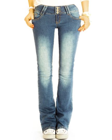 Hüftjeans Bootcut Jeans bequeme low waist Schlaghose Stretch Hosen - Damen - j38L-1
