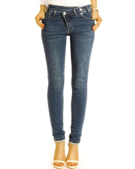 Hüftjeans Skinny Jeans stretchige Röhrenjeanshose mit asymmetrischem Reißverschluss - Damen - j37k