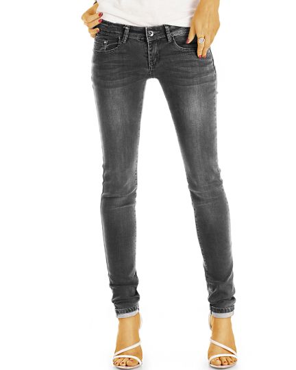 Hüftjeans Skinny, Röhrenjeans Hose, Vintage Schwarze Graue Slim Fit Jeans - Damen -  j14L-Q