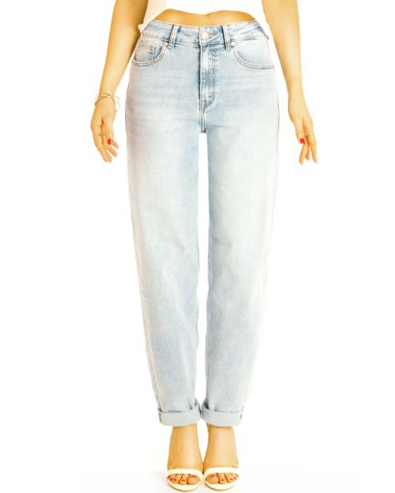 Lockere Mom Fit Boyfriend Jeans Hose hellblaue stretchige High Waist Jeans - Damen - j33k