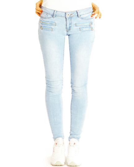 Skinny Hüftjeans Slim fit Hose mit Reißverschluss Taschen - Röhrige Damenjeans Hose - j5p-1