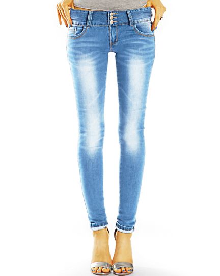 Röhrenjeans Hüftjeans Super Skinny Low Waist Stretchhose Breiter 3-Knopf Bund - Damen - j7e-1